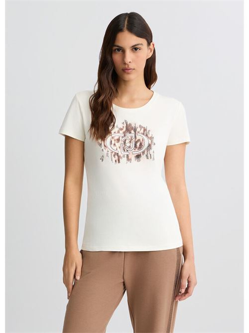 T-shirt con logo animalier e strass LIU JO SPORT | TA5173JS003M9514